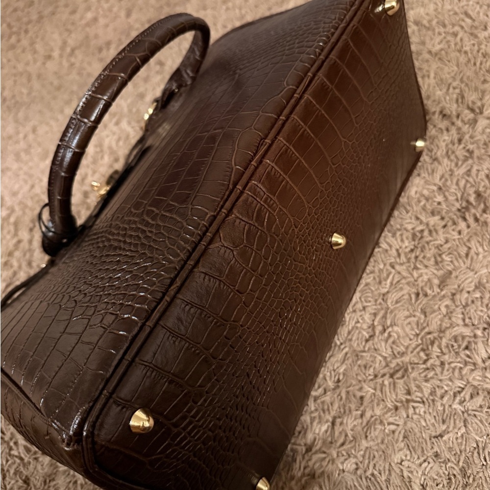 Massimo Castelli Brown Croc-Embossed Large Leather Bag - Picture 3 of 11